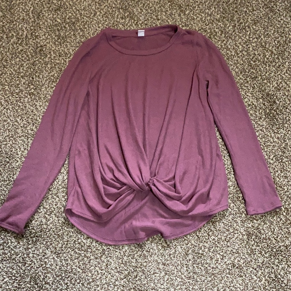 Purple long sleeve knot front shirt